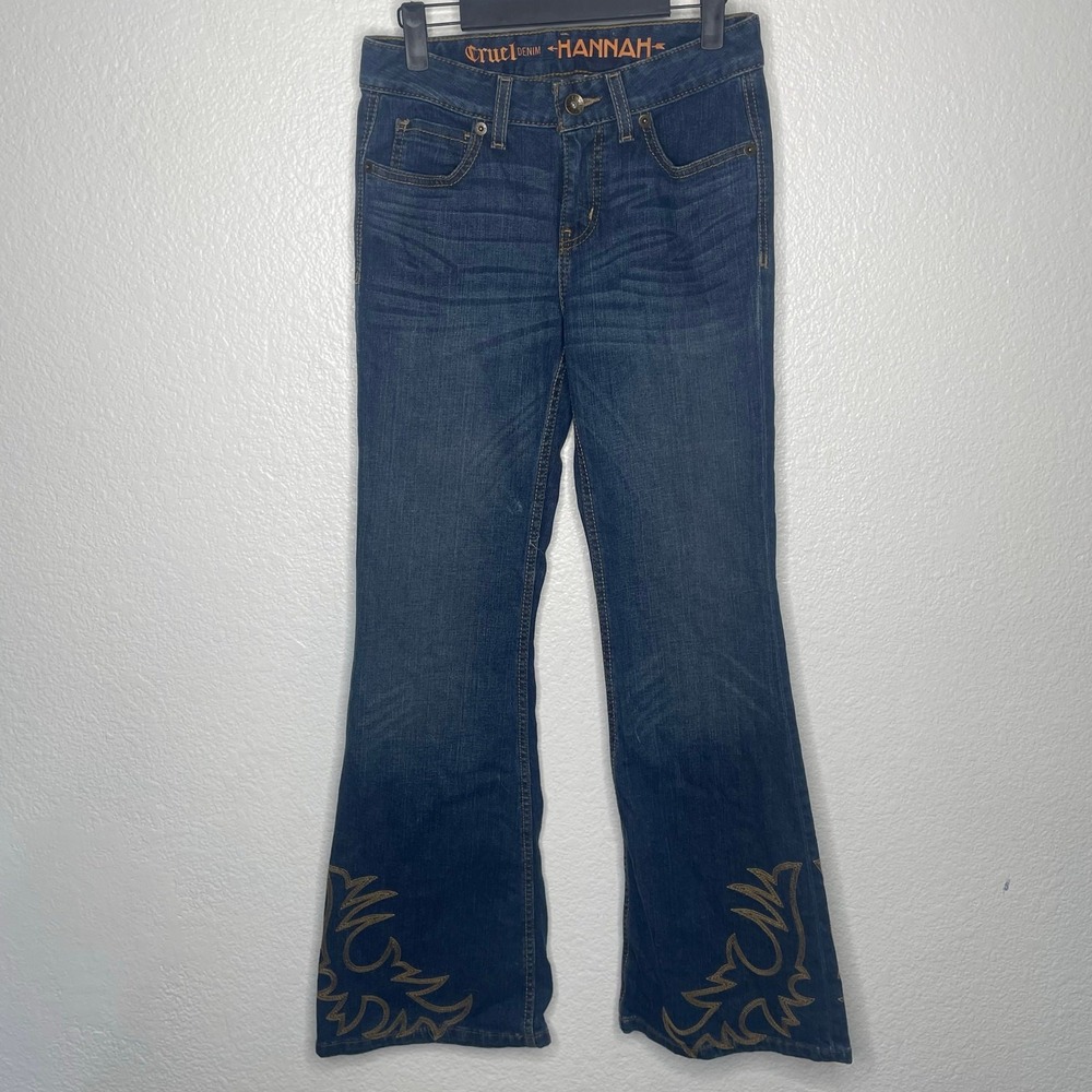 Cruel Denim Hannah Bootcut Jeans Dark Wash Embroidered Hem 26/1 R CB18954071